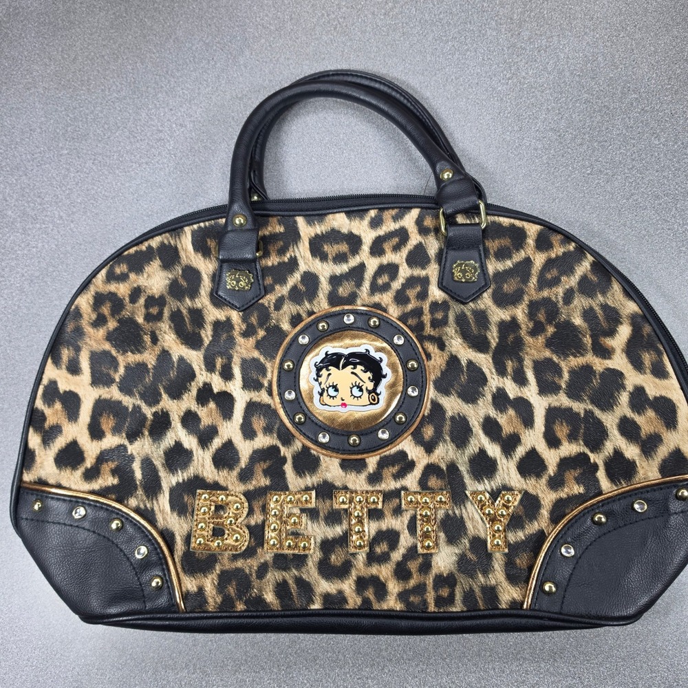 Betty Boop Handbag Leopard Cheetah Print Bowler Dome Satchel Rhinestones Studded